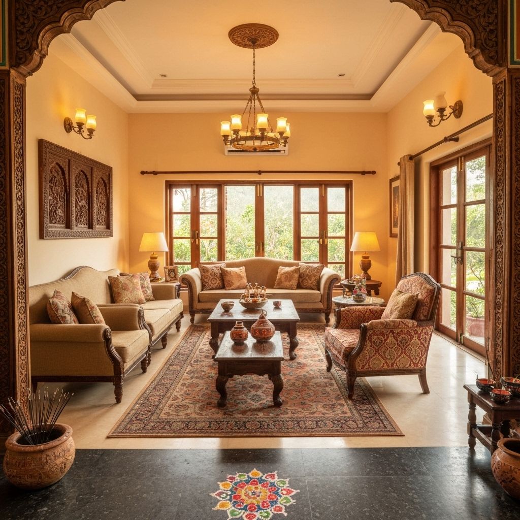 Beautiful Indian living room with Vastu elements